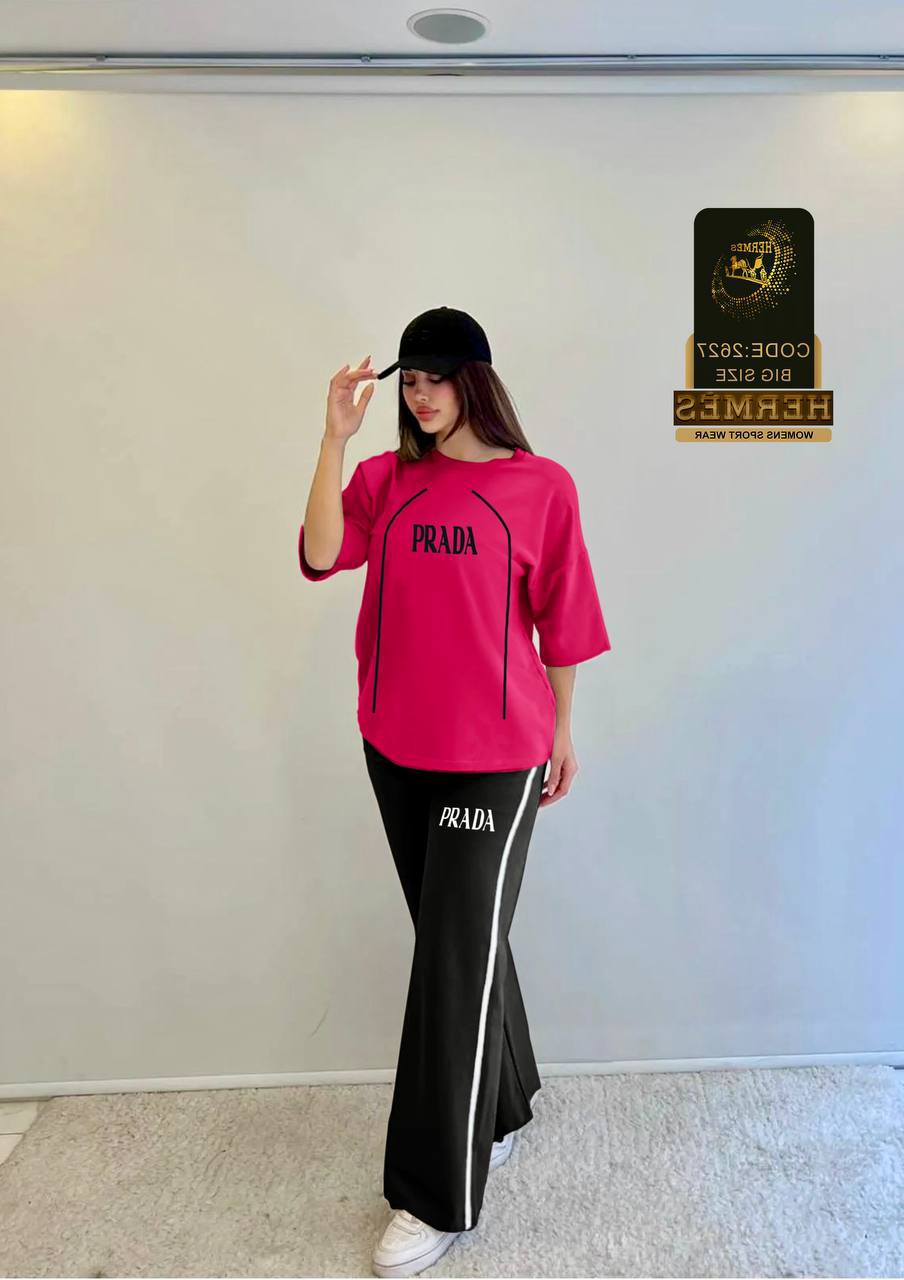 ست تیشرت شلوار فوق بیگ سایز PRADA