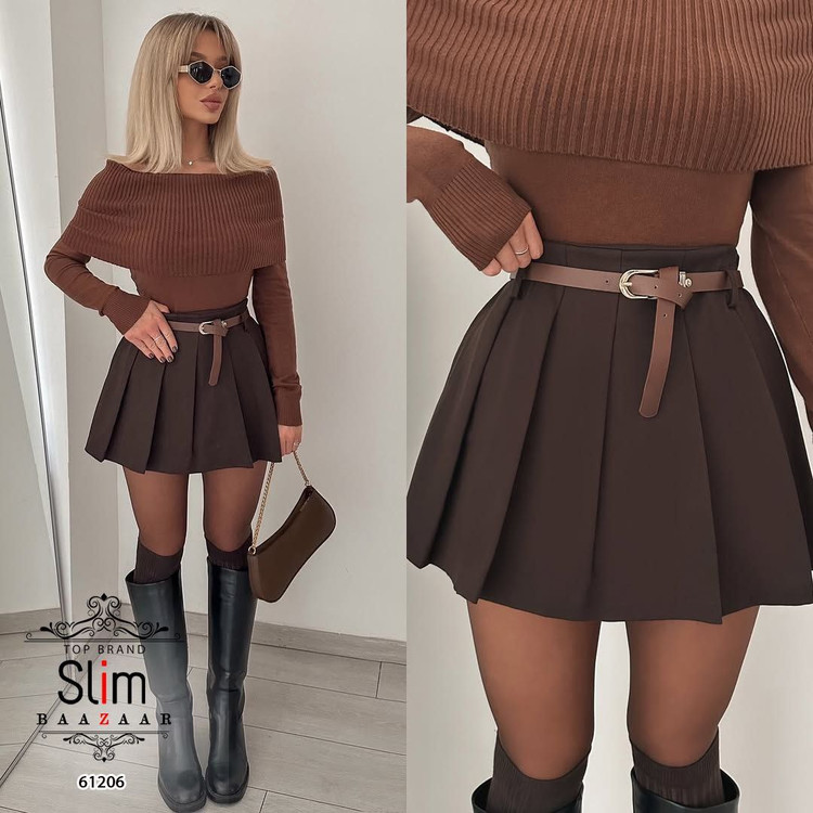 دامن پلیسه + کمربند SLIM